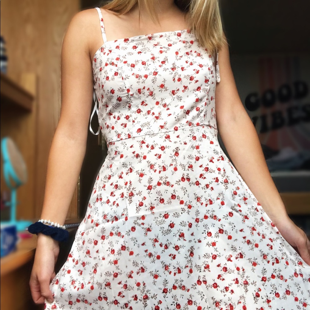 Red and White Flowered Dress